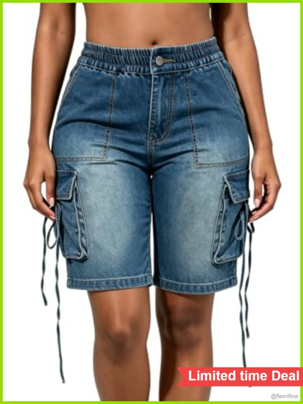 Women's High Waist Stretch Wide Leg Cargo Denim Shorts